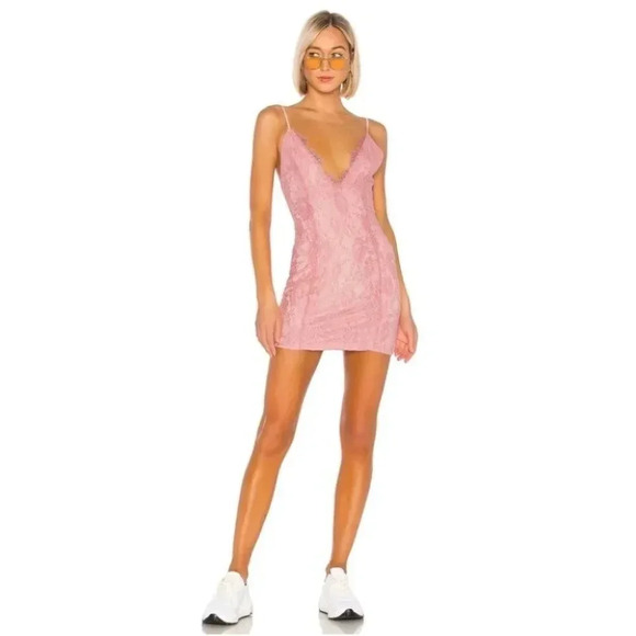 NWT Revolve H:ours Luzetta Lace Mini Dress Slip Short Pink Medium - Picture 2 of 12